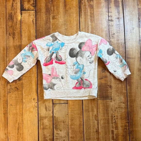 Disney Other - Minnie Mouse Sweatshirt 3T Gray Pink watercolor cotton crewneck Disney